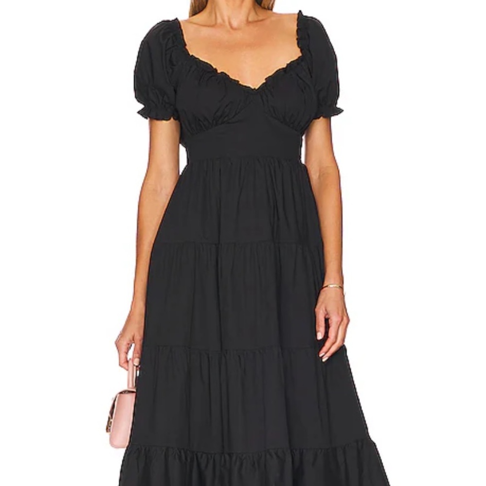 Astr Black Midi Puff Short Sleeve Dress